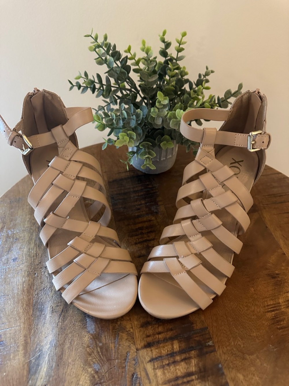 Women's Nude Strappy Sandals - Classic Woven Design